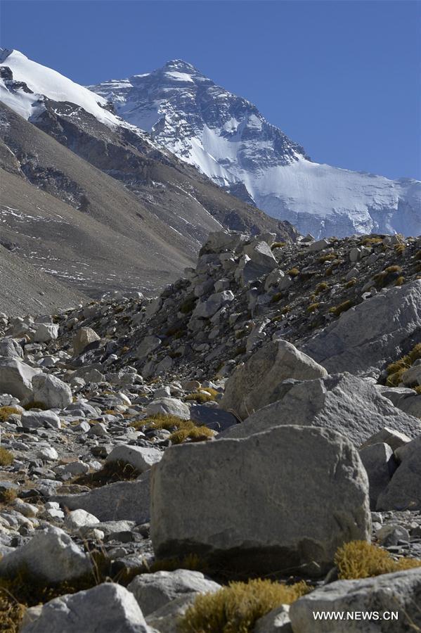 Photo taken on Nov. 20, 2015 shows a distant view of Mount Qomolangma, the highest peak in the world which stands at an altitude of 8844.43 meters, in southwest China