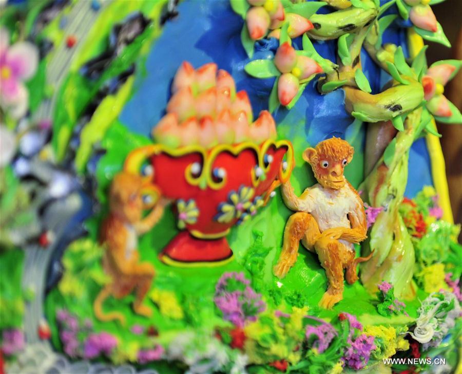 Butter sculptures made by Buddhists are seen at Jokhang Temple in Lhasa, capital of southwest China