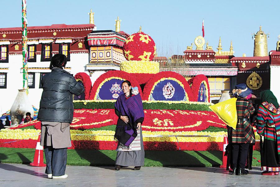 In the ancient city Lhasa, people of different minority groups are happy together wishing for a better future.