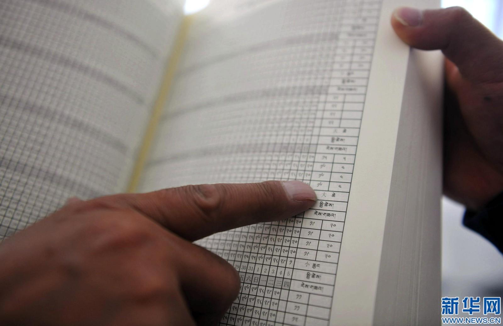 Photo taken on June 14, 2016 shows that Tsetop, the deputy director of Tibet Autonomous Region’s Traditional Tibetan Hospital Astronomy Research Institute, is displaying the Tibetan Perpetual Calendar. [Photo/Xinhua]The year of 2016 is the centennial anniversary of Menzikang (first Tibetan medicine teaching and medical treatment institution, also the predecessor of Tibet Autonomous Region’s Traditional Tibetan Hospital). As a series of books for centennial anniversary celebration, the Tibetan Perpetual Calendar, covering a span of 2100 years, has been officially published and isssued. This series of books has a total of four books with over 4,200 pages and over 4.24 million characterastics. This series of books has filled up the blank of perpetual calendar in the Tibetan astronomical almanac history.